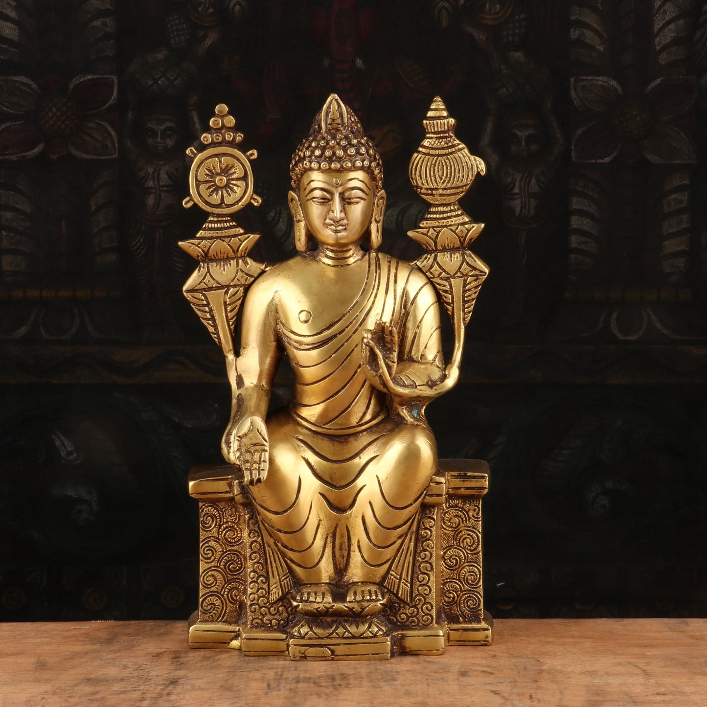Brass Artistic Buddha Statue Sitting On Base For Home Decor Showpiece 10"