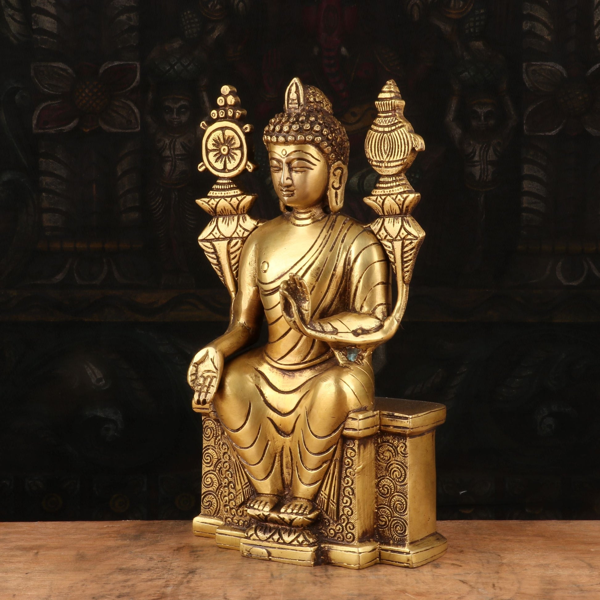 Brass Artistic Buddha Statue Sitting On Base For Home Decor Showpiece 10" - Image 4