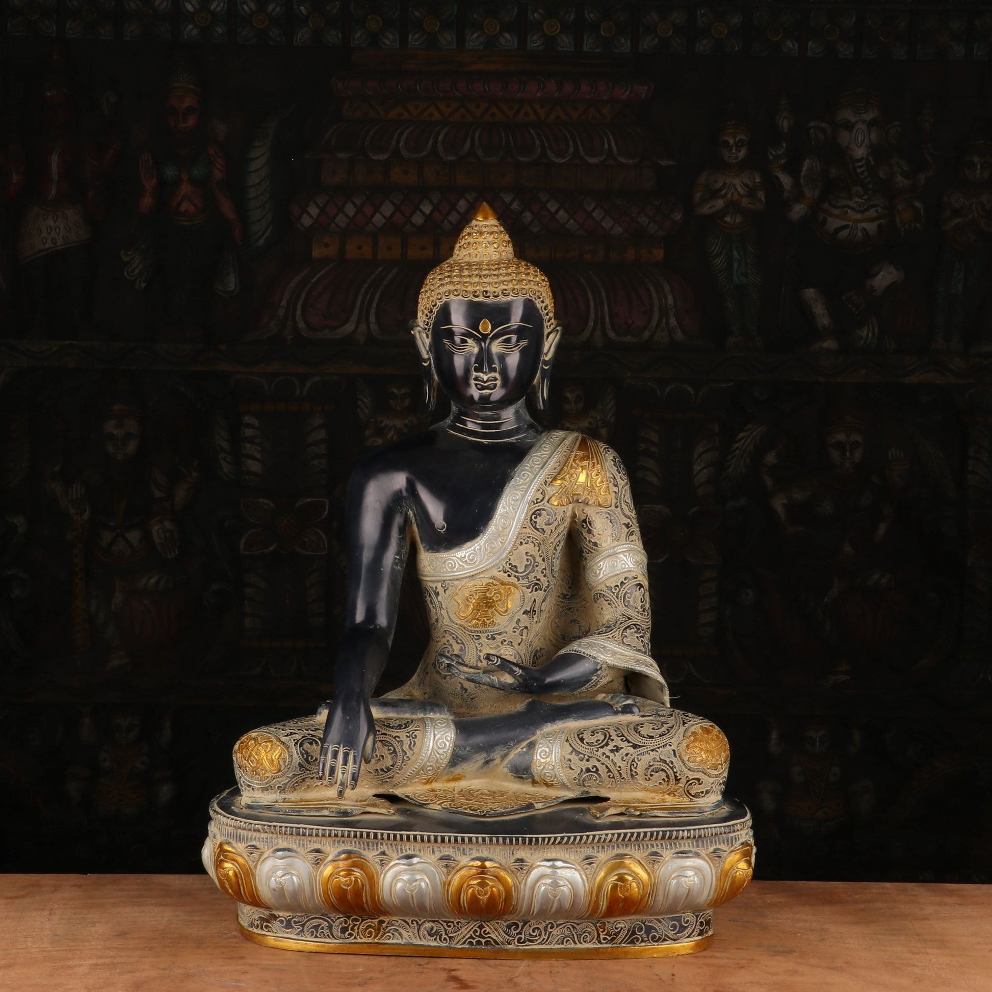 Brass Large Buddha Statue Sitting on Base Antique Finish For Home Decor 2 Feet - Image 2