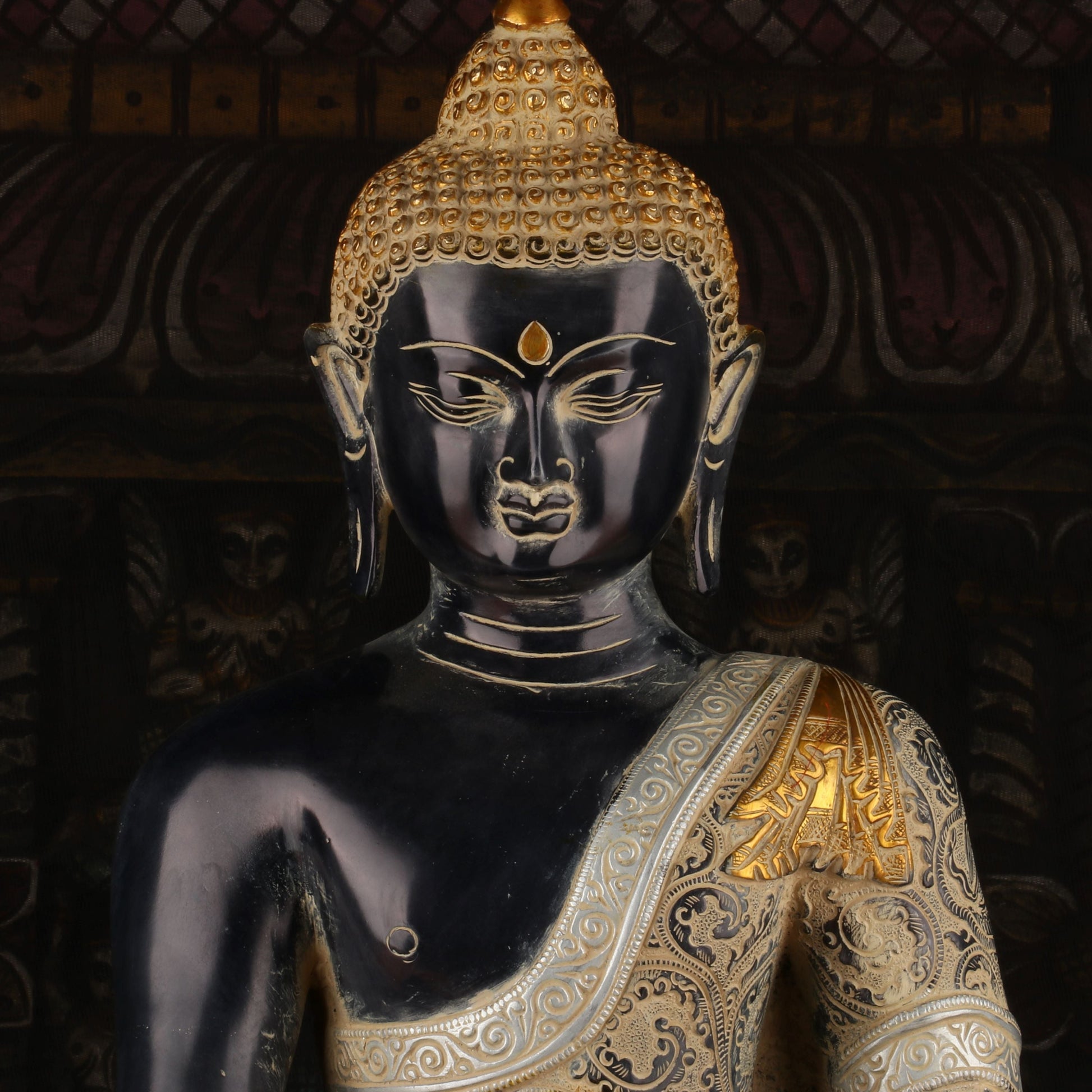 Brass Large Buddha Statue Sitting on Base Antique Finish For Home Decor 2 Feet - Image 3