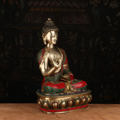 Brass Buddha Statue Sitting on Base Stone Work For Home Decor Showpiece 1.5 Feet by vendor-unknown - Buddha (View 5)