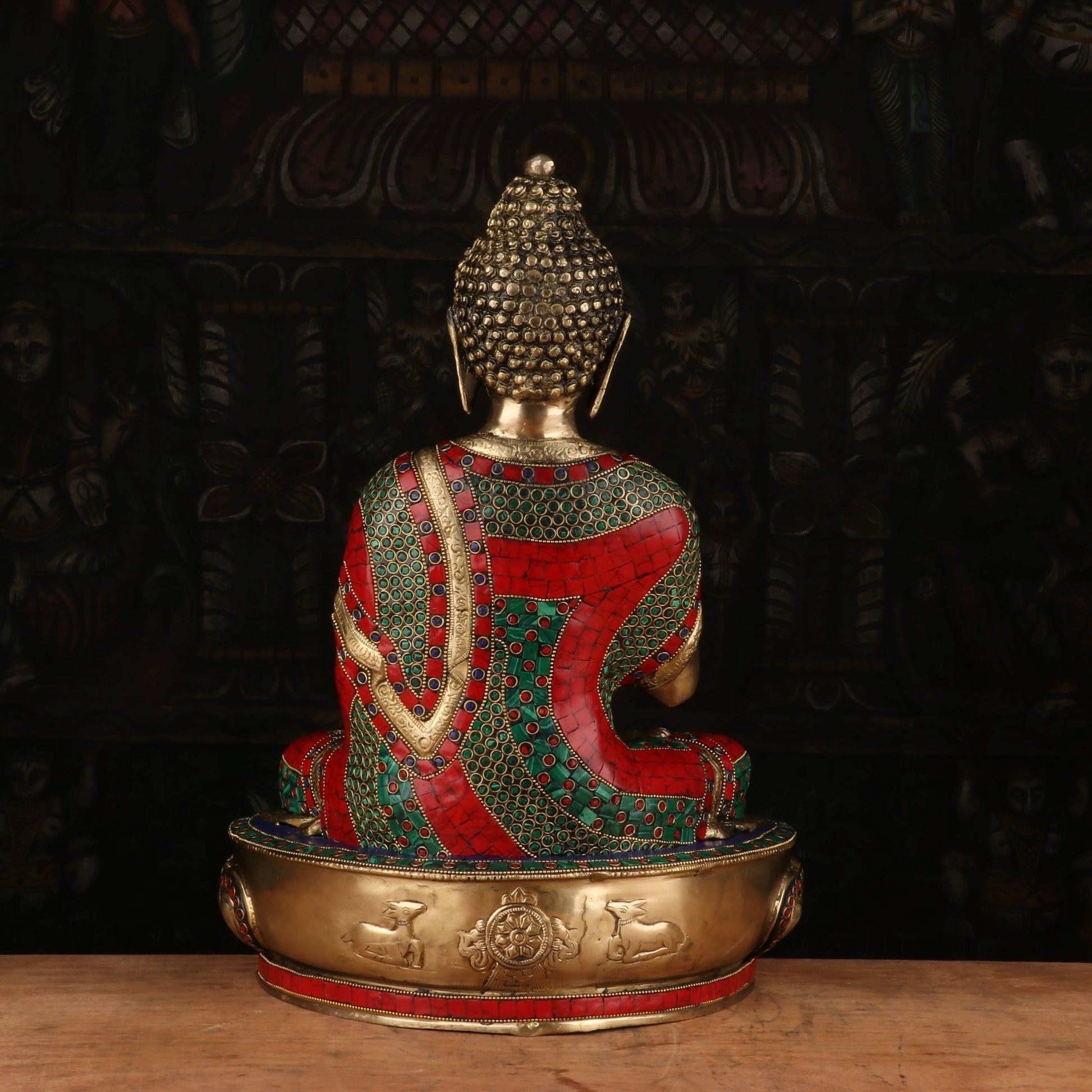 Brass Buddha Statue Sitting on Base Stone Work For Home Decor Showpiece 1.5 Feet - Image 6