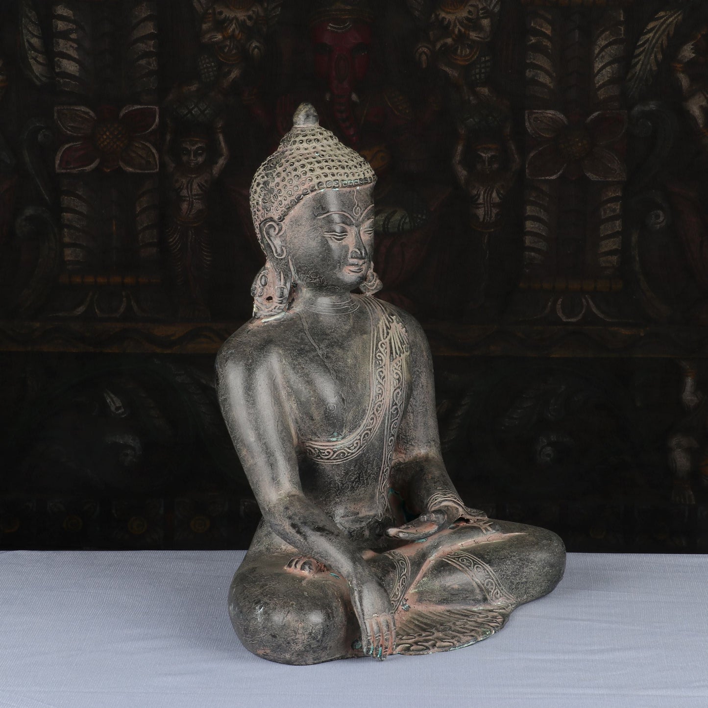 Brass Buddha Statue Antique Finish Showpiece For Home Decor 1 Feet