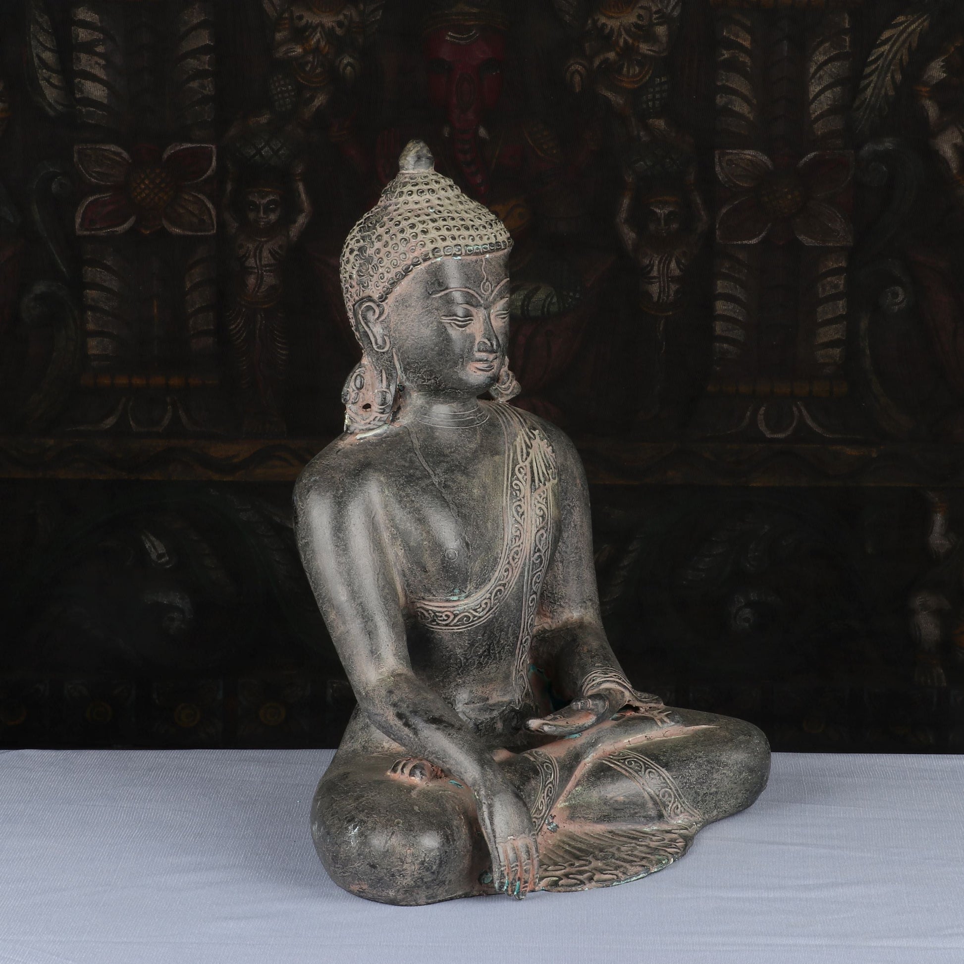 Brass Buddha Statue Antique Finish Showpiece For Home Decor 1 Feet - Image 3