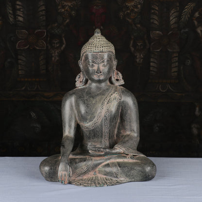 Brass Buddha Statue Antique Finish Showpiece For Home Decor 1 Feet by vendor-unknown - Buddha