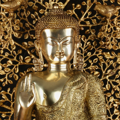 Brass Buddha Statue With Bodhi Tree For Home Decor Showpiece 30" by vendor-unknown - Buddha (View 2)