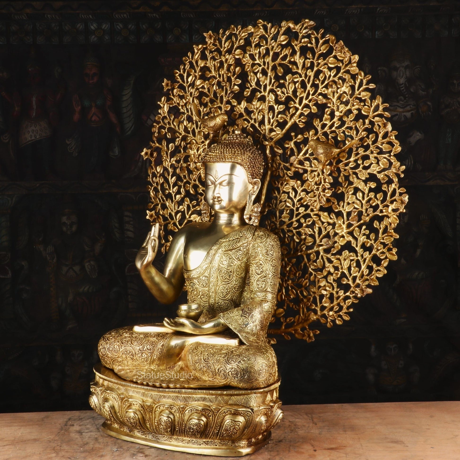 Brass Buddha Statue With Bodhi Tree For Home Decor Showpiece 30" - Image 4