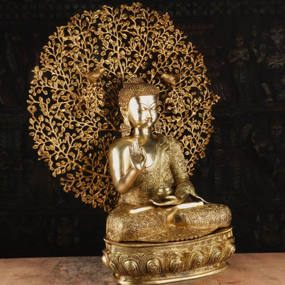 Brass Buddha Statue With Bodhi Tree For Home Decor Showpiece 30" by vendor-unknown - Buddha (View 3)