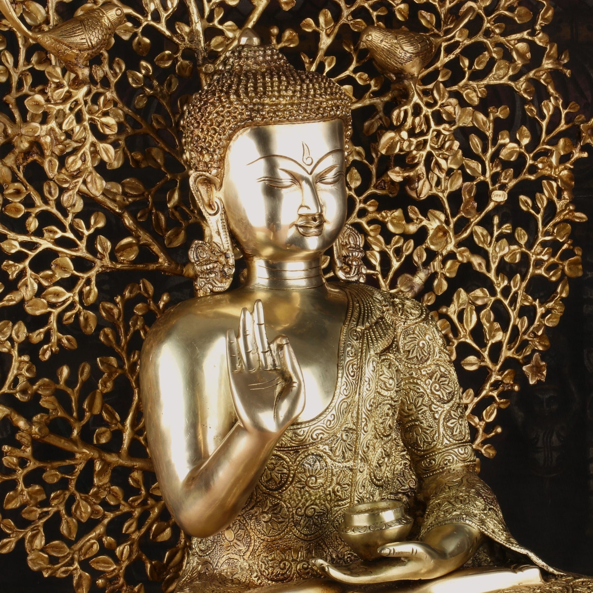 Brass Buddha Statue With Bodhi Tree For Home Decor Showpiece 30" - Image 5