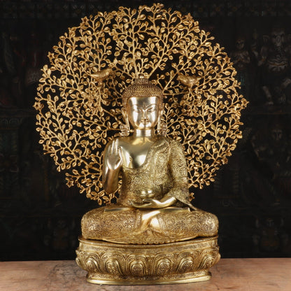 Brass Buddha Statue With Bodhi Tree For Home Decor Showpiece 30" by vendor-unknown - Buddha (View 7)