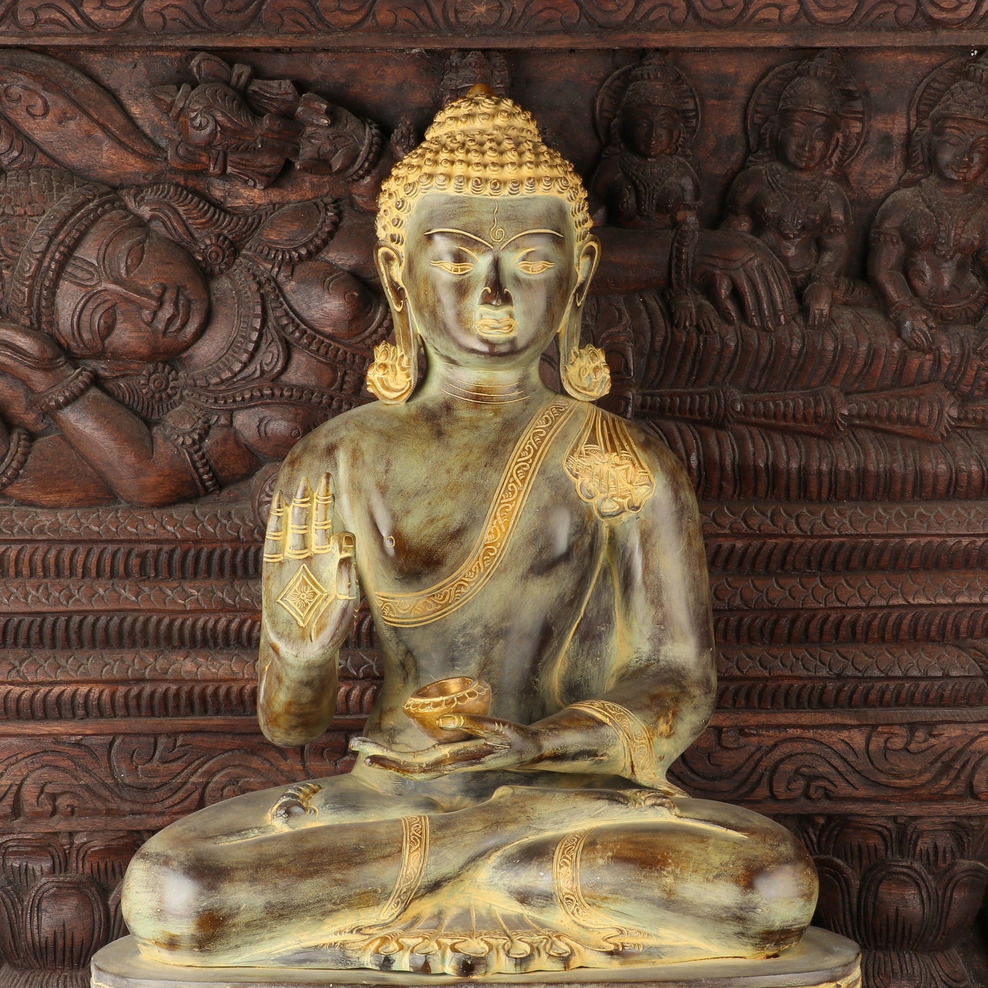 Brass Large Buddha Idol With Base Artistic For Home Decor Showpiece 2 Feet - Image 3