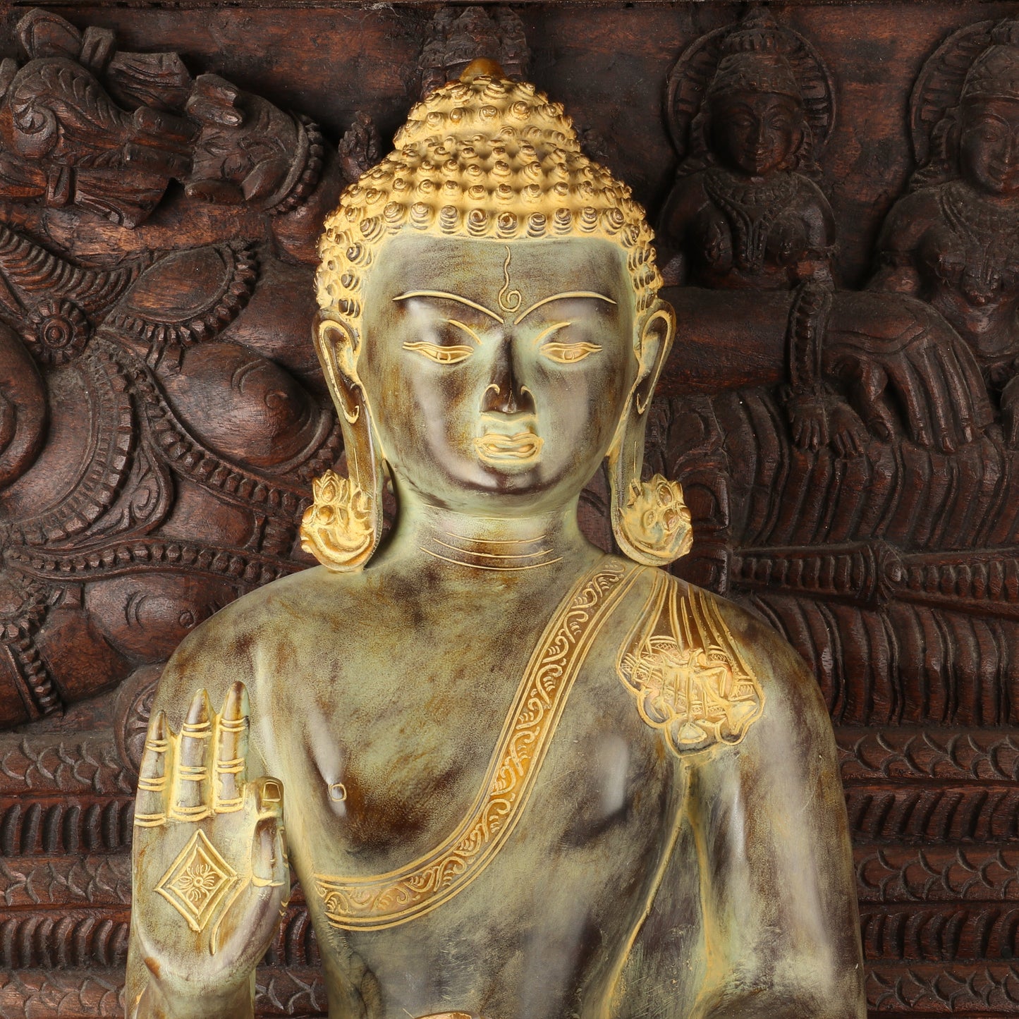 Brass Large Buddha Idol With Base Artistic For Home Decor Showpiece 2 Feet