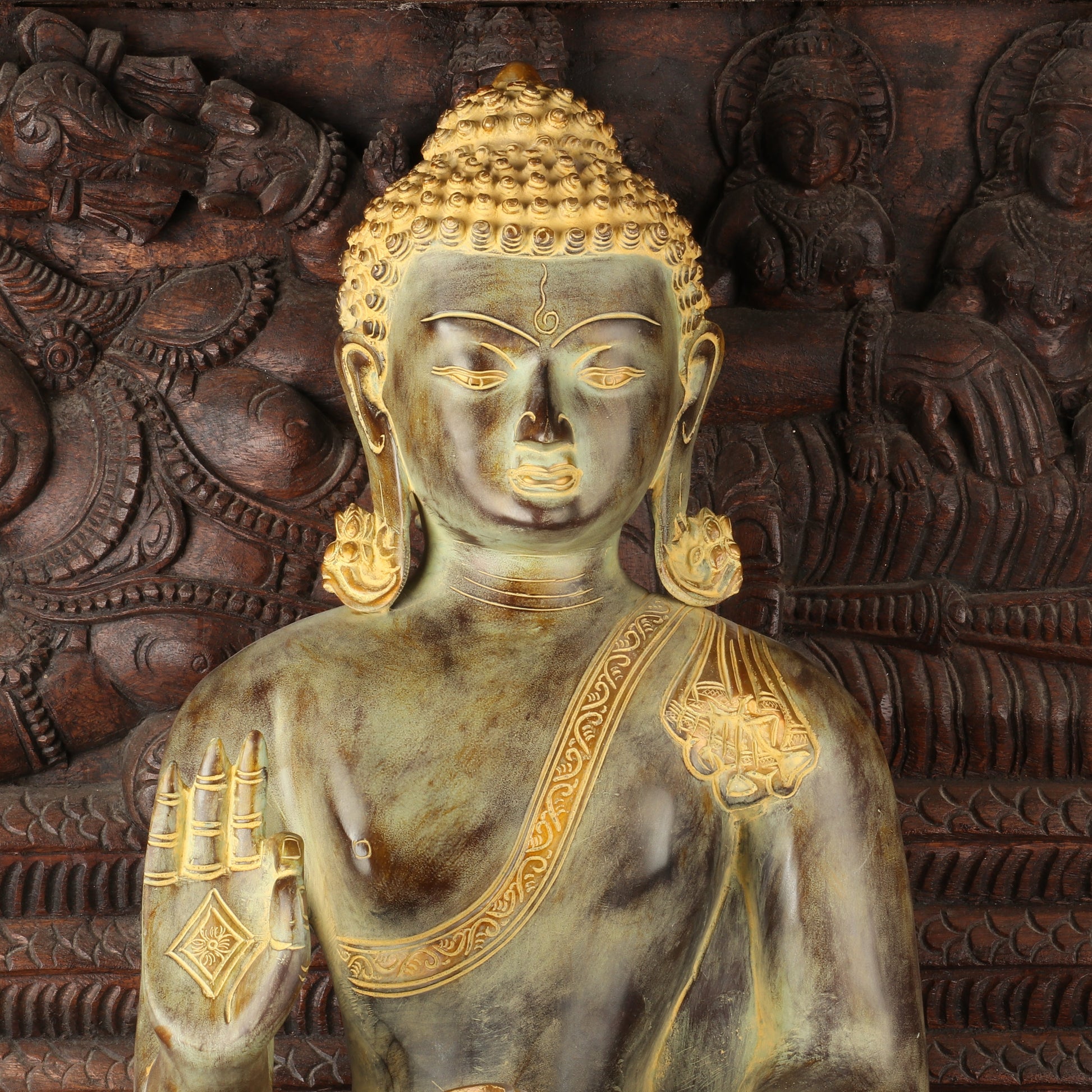 Brass Large Buddha Idol With Base Artistic For Home Decor Showpiece 2 Feet - Image 4