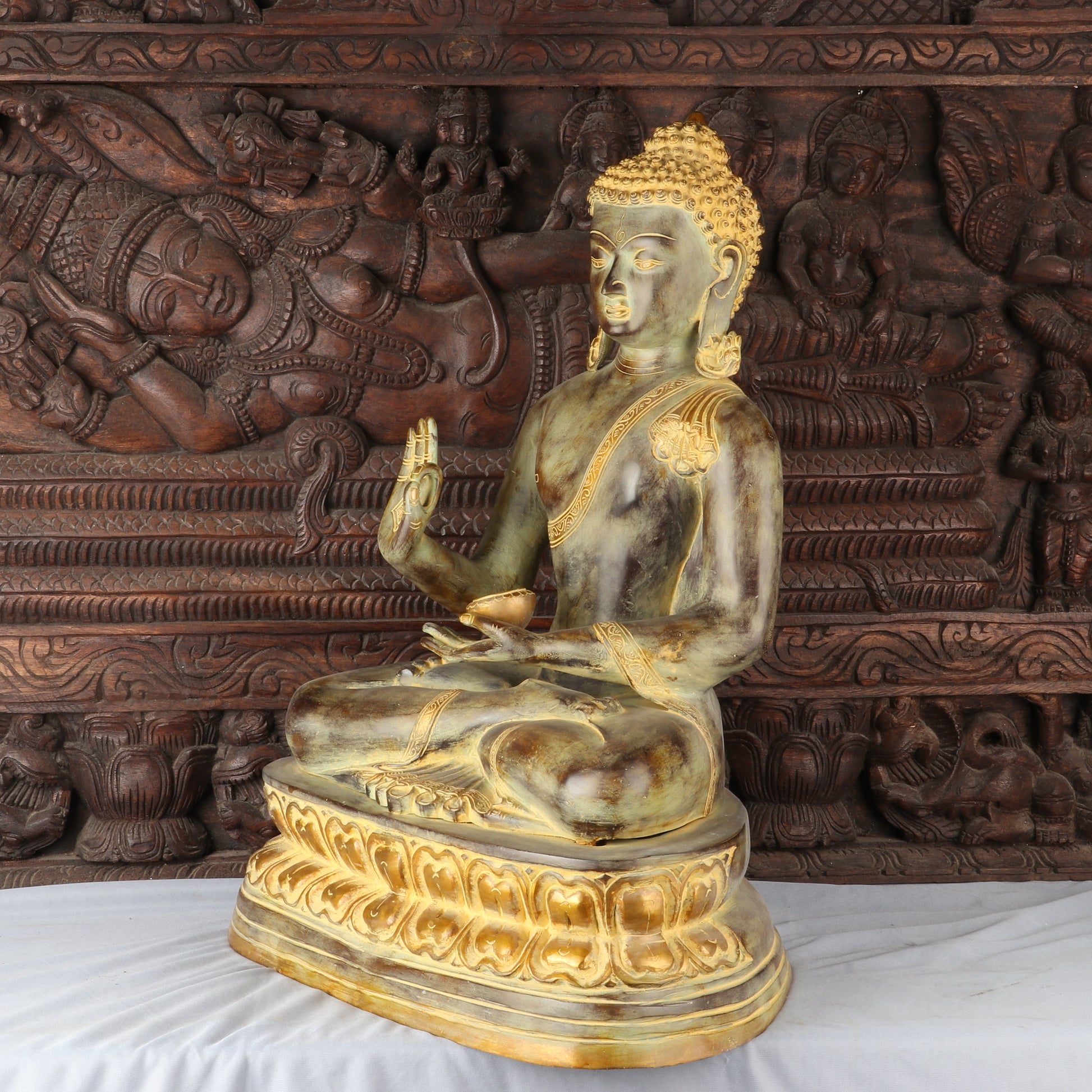 Brass Large Buddha Idol With Base Artistic For Home Decor Showpiece 2 Feet - Image 5