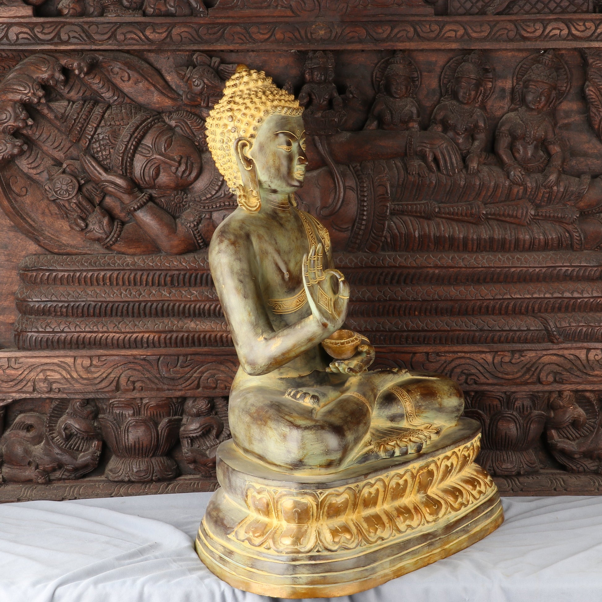 Brass Large Buddha Idol With Base Artistic For Home Decor Showpiece 2 Feet - Image 6