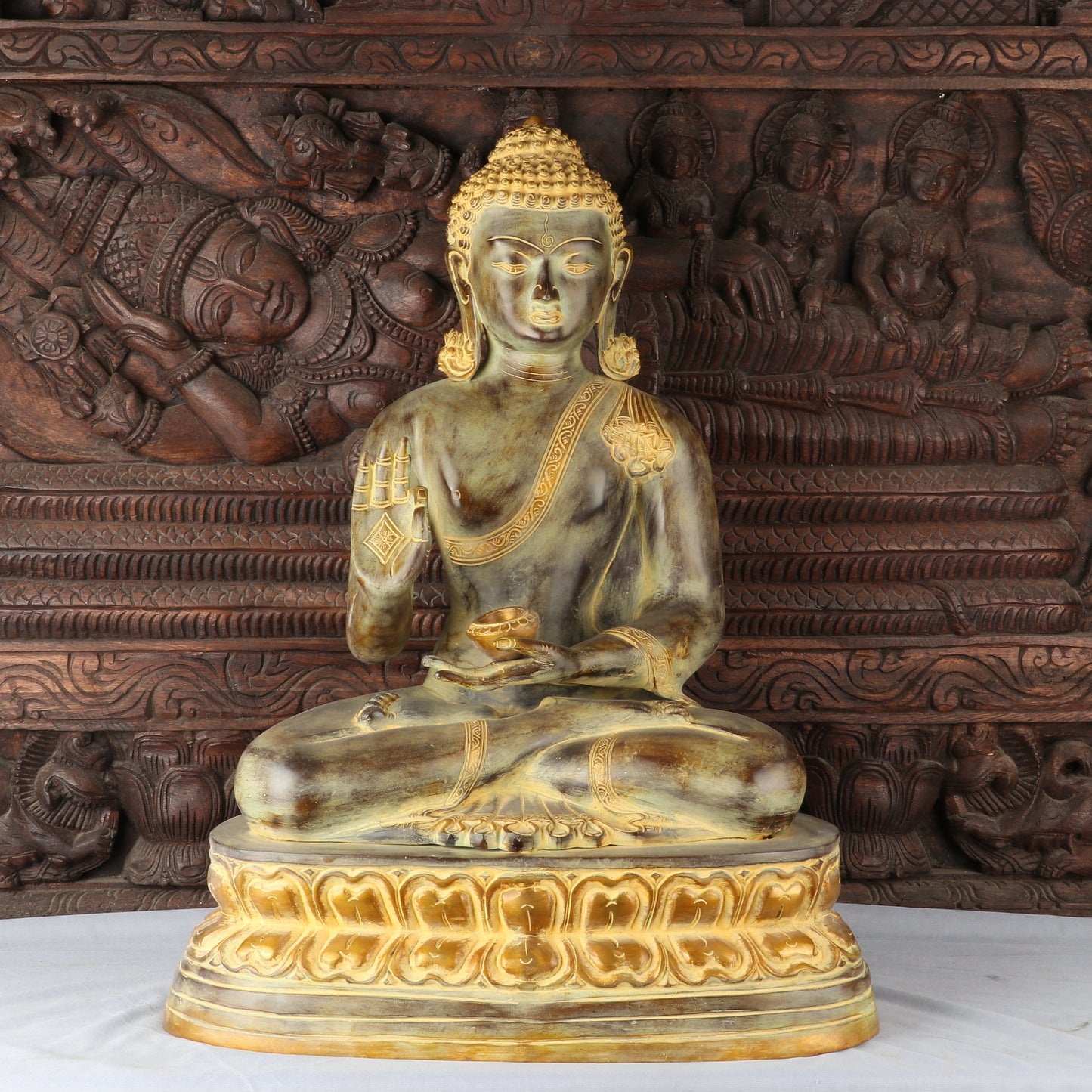 Brass Large Buddha Idol With Base Artistic For Home Decor Showpiece 2 Feet