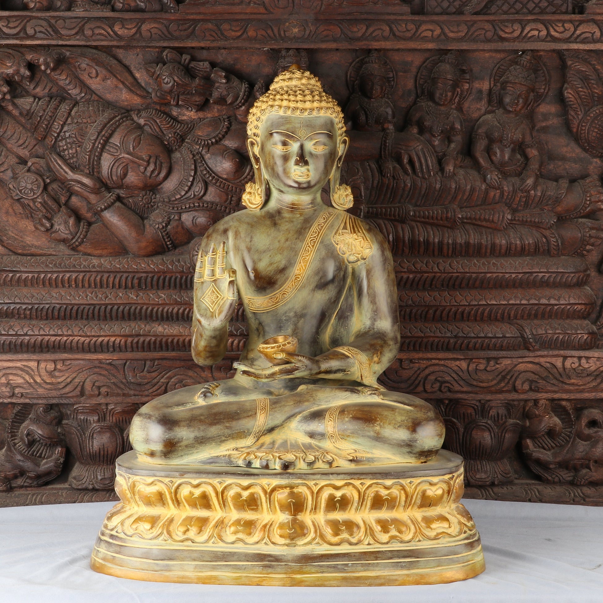 Brass Large Buddha Idol With Base Artistic For Home Decor Showpiece 2 Feet - Eco-friendly - Sama Homes