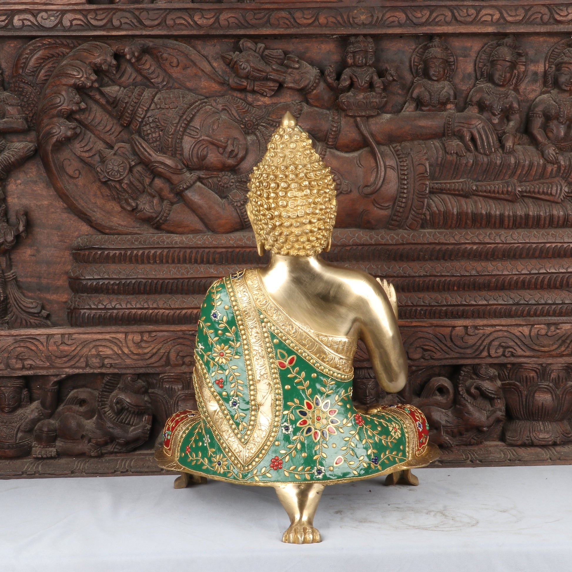 Brass Large Buddha Statue Stone Work For Home Decor Showpiece 20" - Image 6