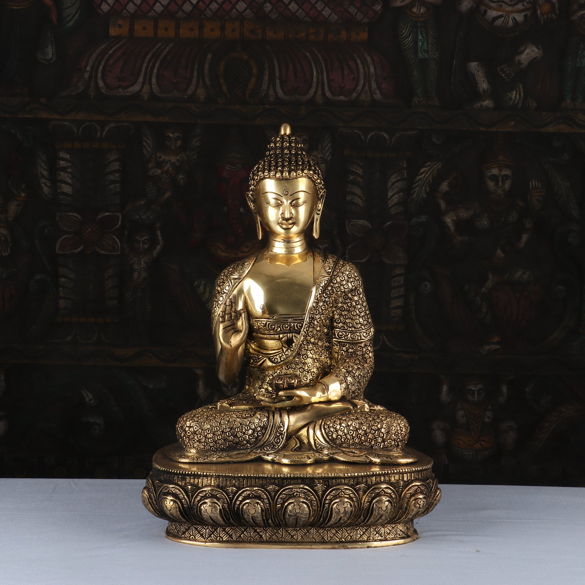 Brass Buddha Idol Antique Finish For Home Decor Showpiece 16" - Image 2