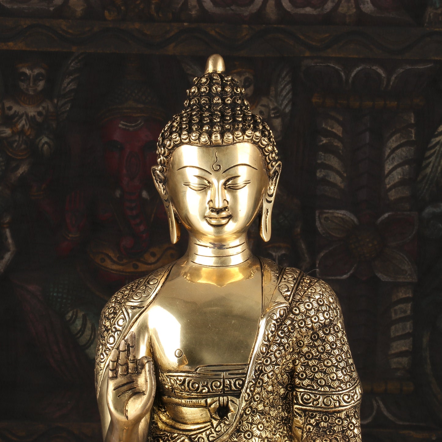 Brass Buddha Idol Antique Finish For Home Decor Showpiece 16"