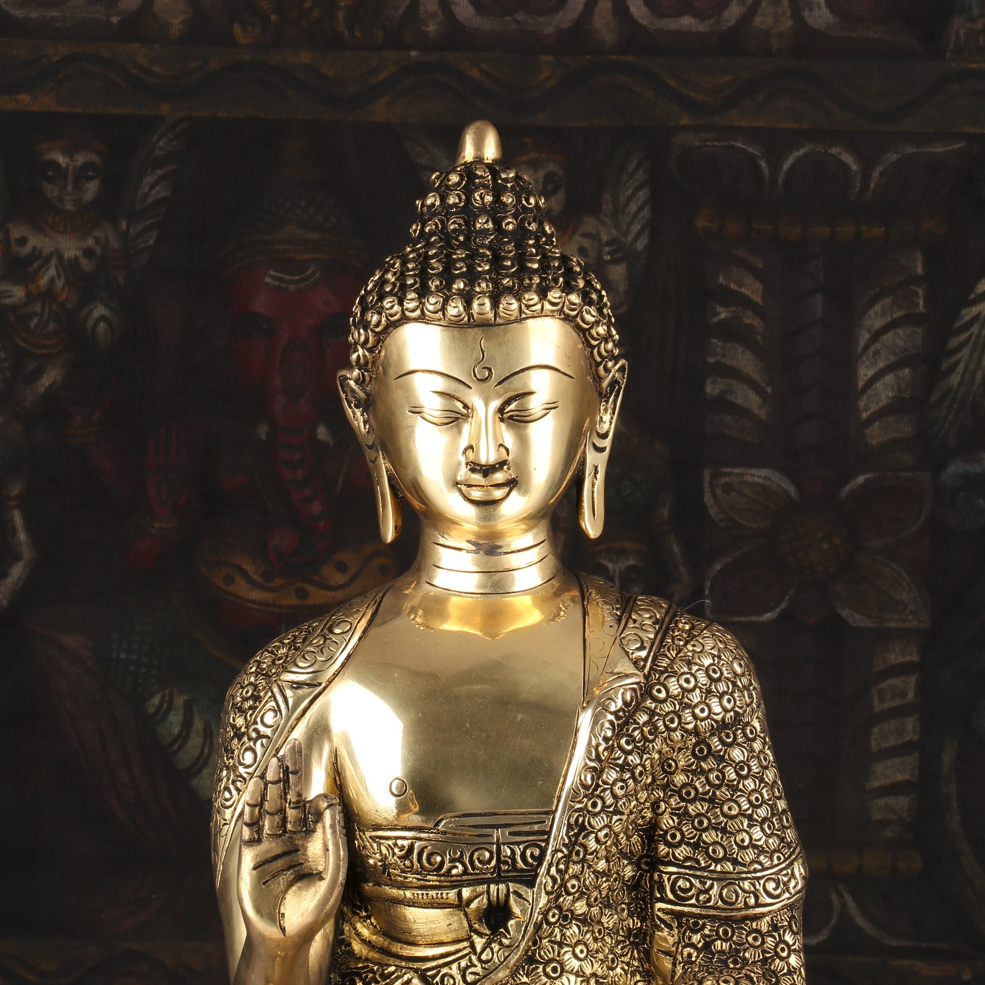 Brass Buddha Idol Antique Finish For Home Decor Showpiece 16" - Image 3