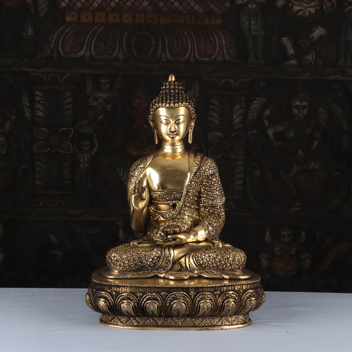 Brass Buddha Idol Antique Finish For Home Decor Showpiece 16"