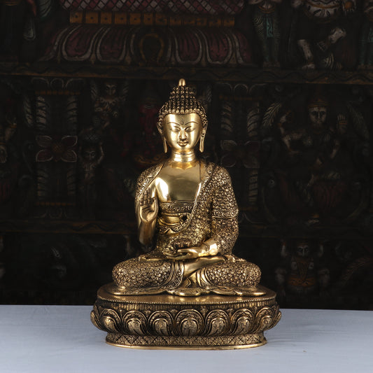 Brass Buddha Idol Antique Finish For Home Decor Showpiece 16"