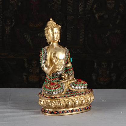 Brass Blessing Buddha Statue Sitting On Base Stone Work For Home Decor 1 Feet by vendor-unknown - Buddha (View 4)