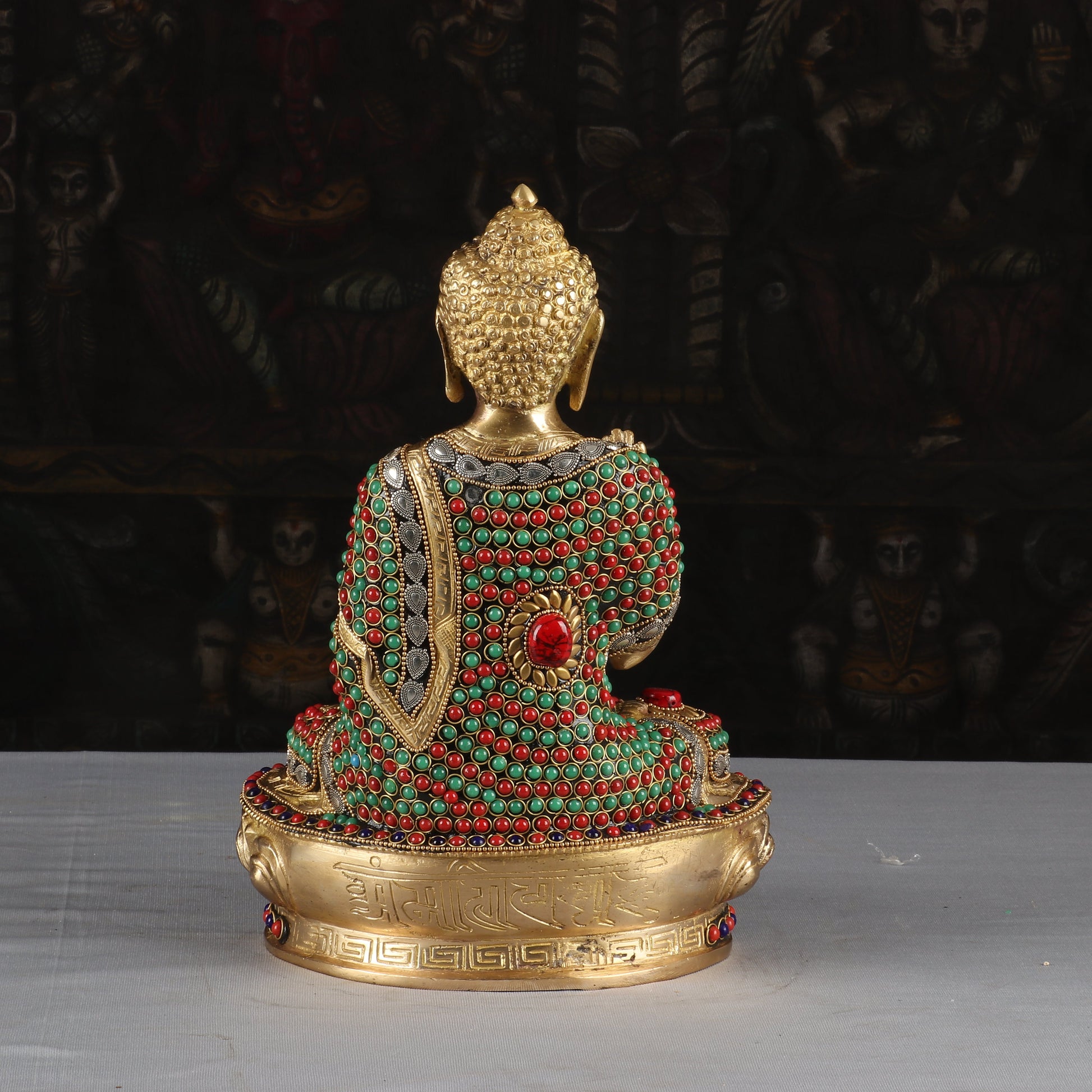 Brass Blessing Buddha Statue Sitting On Base Stone Work For Home Decor 1 Feet - Image 5