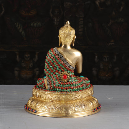 Brass Buddha Idol Sitting On Base Stone Work Showpiece For Home Decor 1 Feet by vendor-unknown - Buddha (View 6)