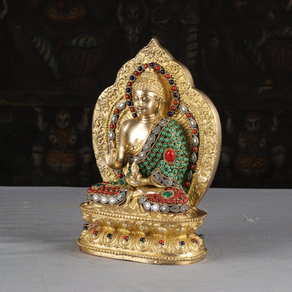 Brass Buddha Statue With Frame Stone Work For Home Decor Showpiece 10 Inch by vendor-unknown - Buddha (View 3)