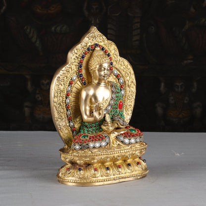 Brass Buddha Statue With Frame Stone Work For Home Decor Showpiece 10 Inch by vendor-unknown - Buddha (View 4)