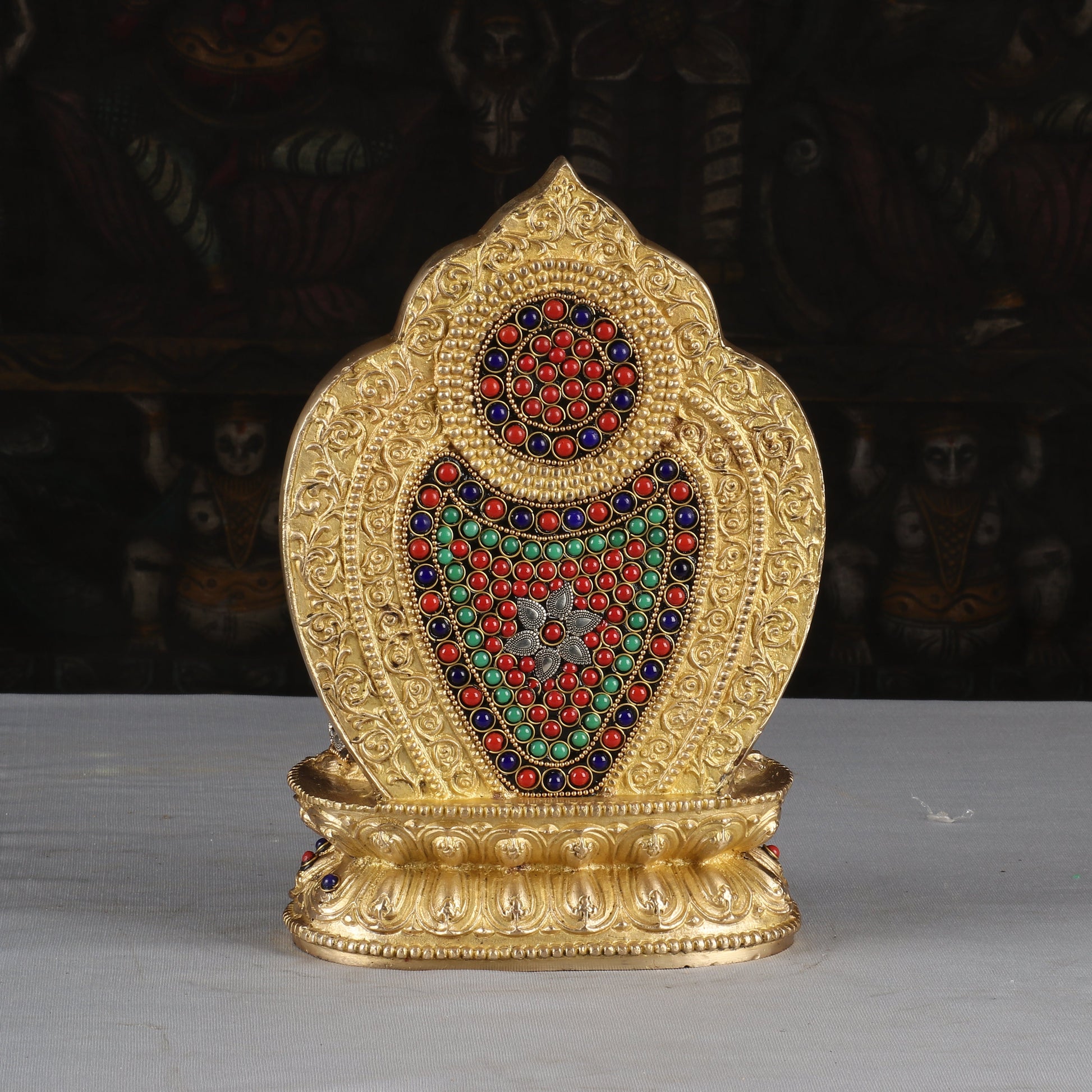 Brass Buddha Statue With Frame Stone Work For Home Decor Showpiece 10 Inch - Image 5