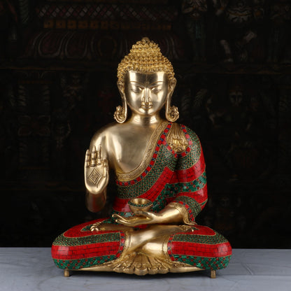 Brass Large Buddha Statue Stone Work For Home Decor Showpiece 20" by vendor-unknown - Buddha (View 2)