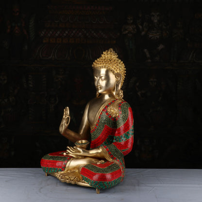 Brass Large Buddha Statue Stone Work For Home Decor Showpiece 20" by vendor-unknown - Buddha (View 4)