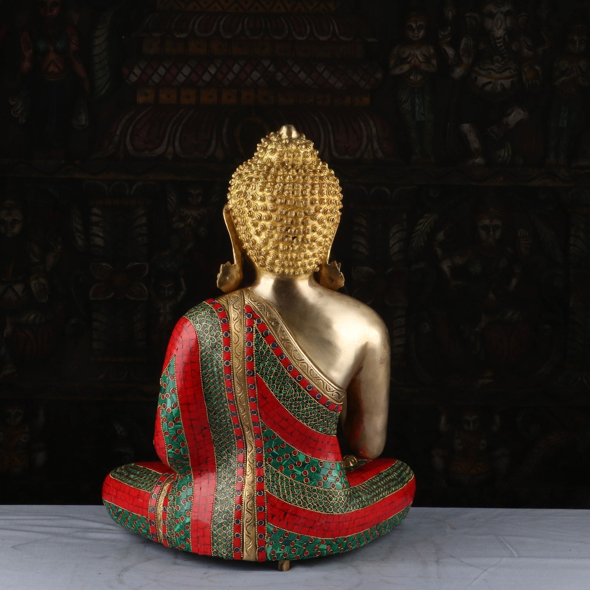 Brass Large Buddha Statue Stone Work For Home Decor Showpiece 20" - Image 6