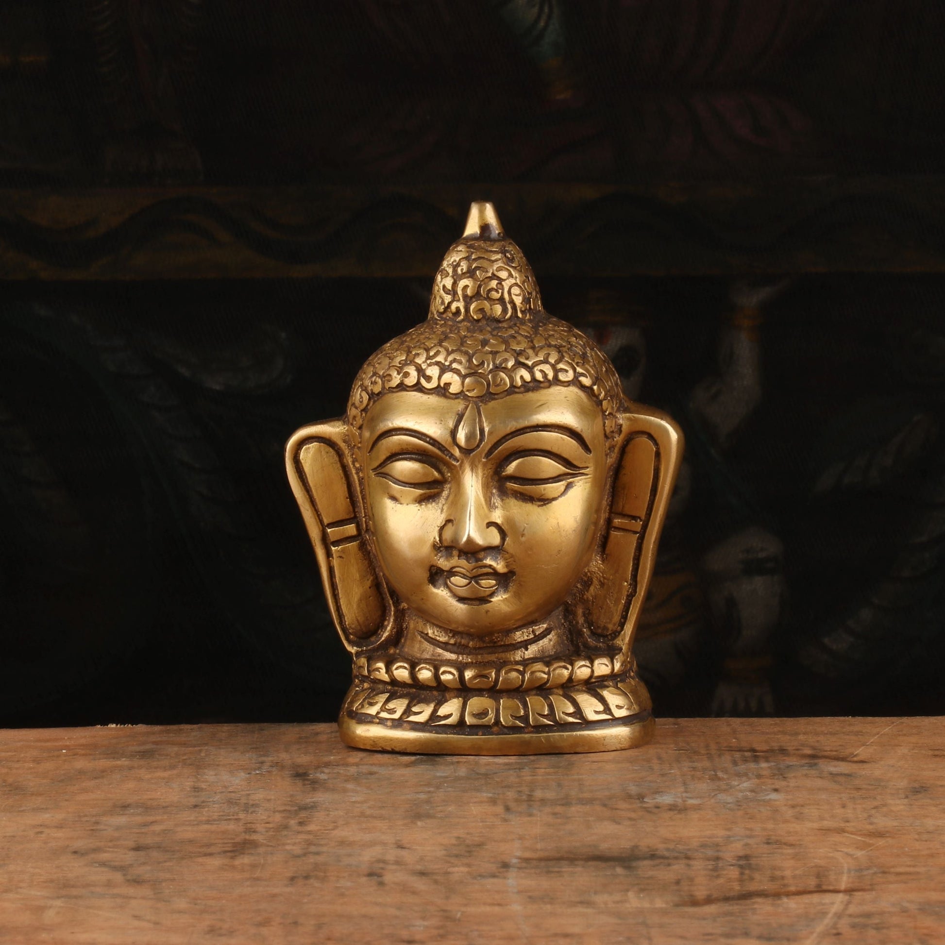 Brass Small Buddha Head Idol For Home Decor Showpiece 4 Inch - Image 2