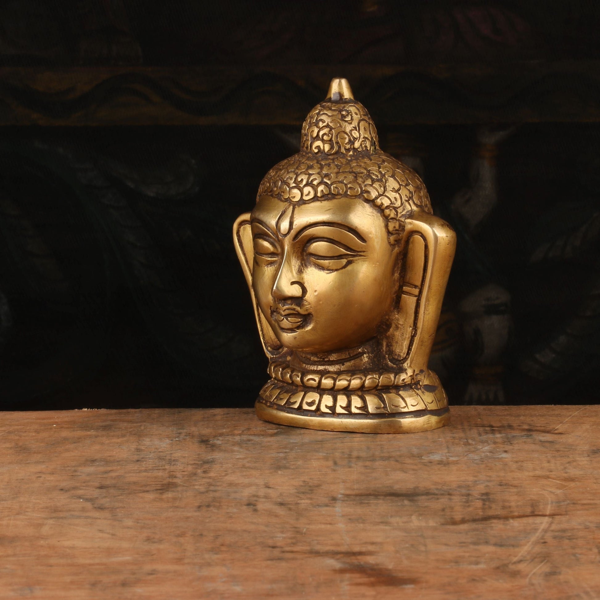 Brass Small Buddha Head Idol For Home Decor Showpiece 4 Inch - Image 3