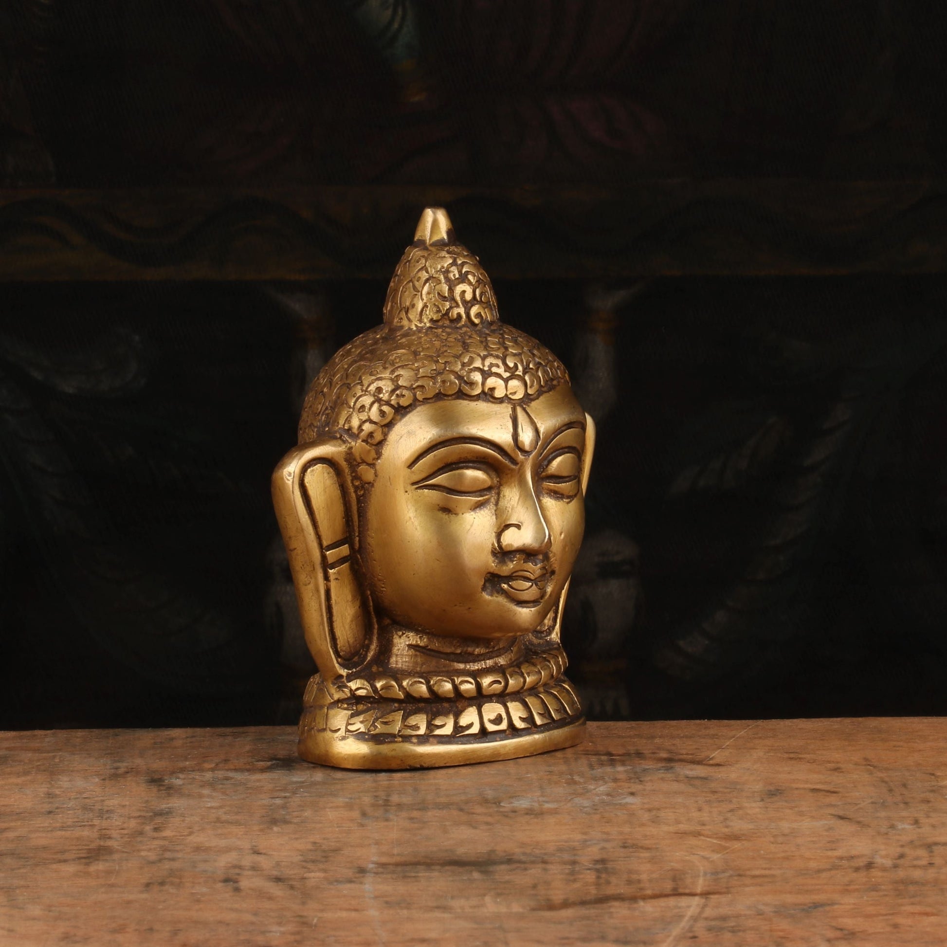 Brass Small Buddha Head Idol For Home Decor Showpiece 4 Inch - Image 4