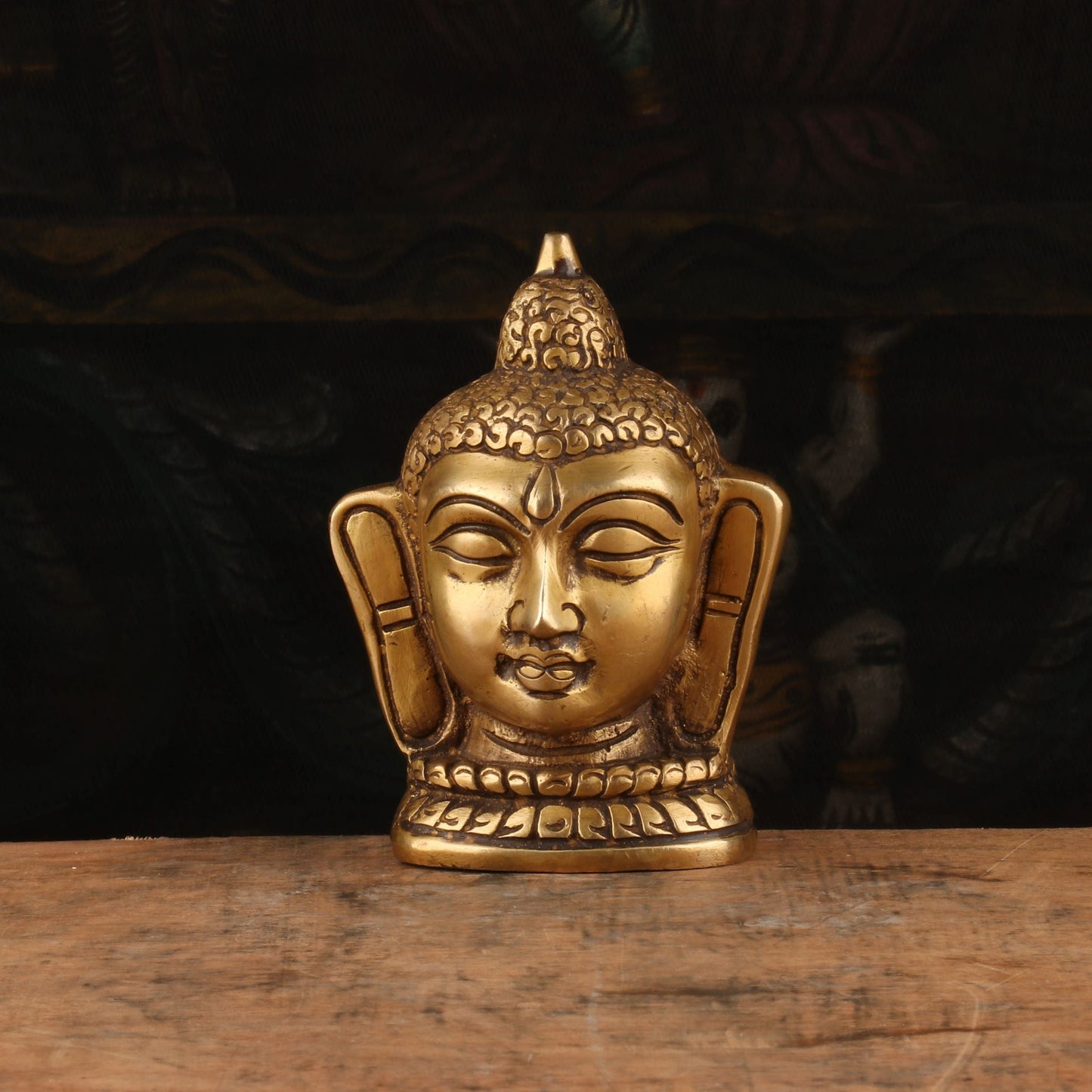 Brass Small Buddha Head Idol For Home Decor Showpiece 4 Inch