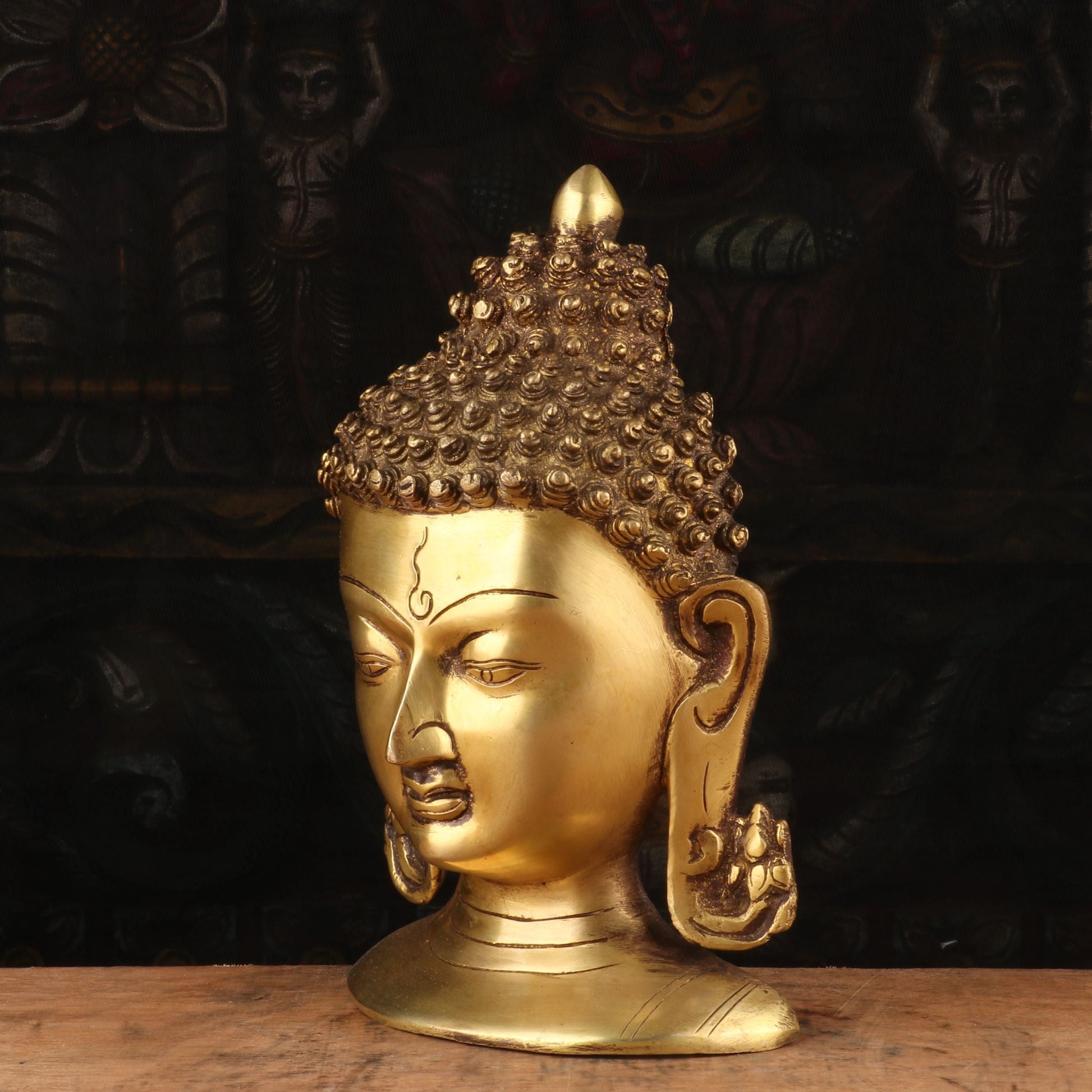 Brass Small Buddha Mask Wall Hanging Idol For Decor Showpiece 4" - Image 3