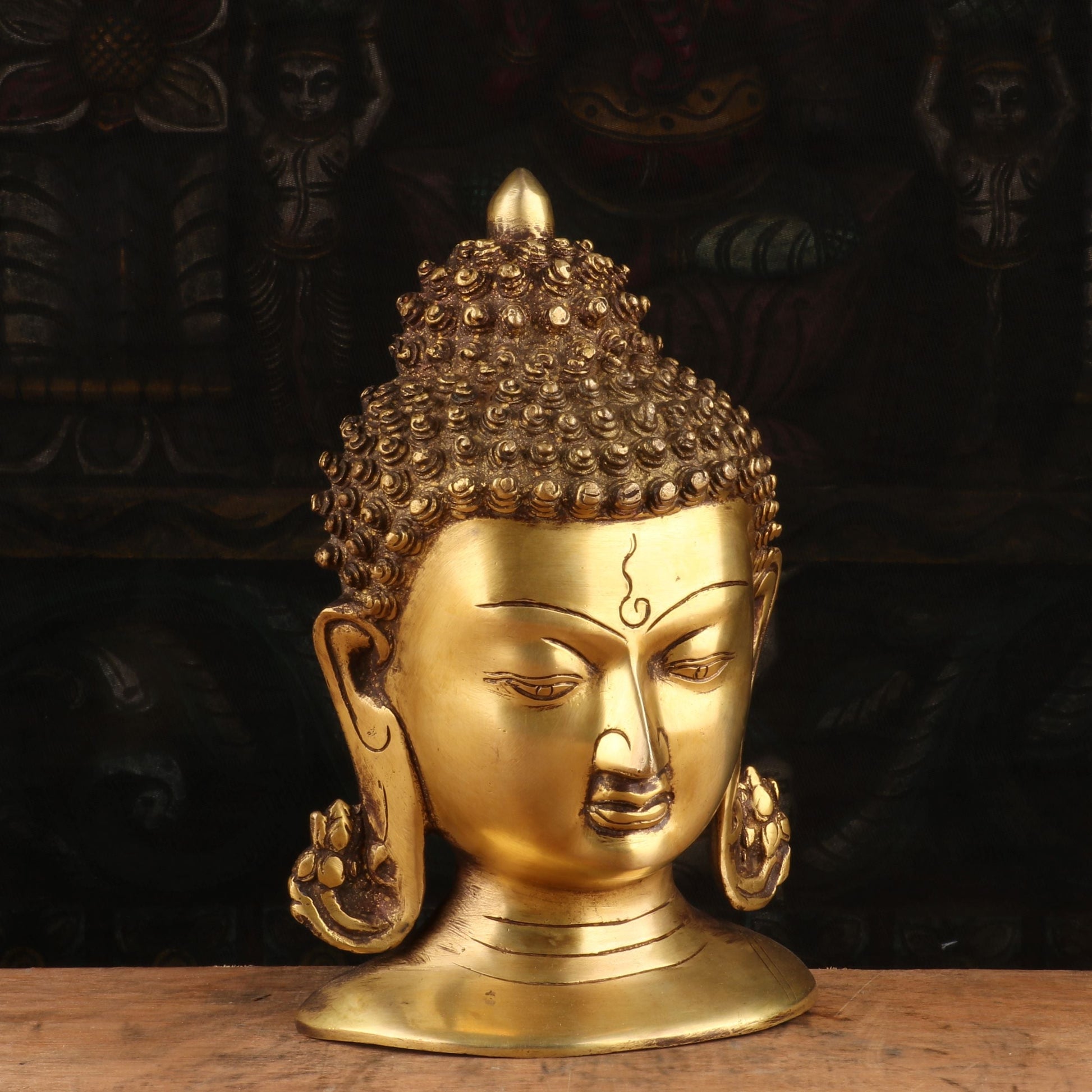 Brass Small Buddha Mask Wall Hanging Idol For Decor Showpiece 4" - Image 4