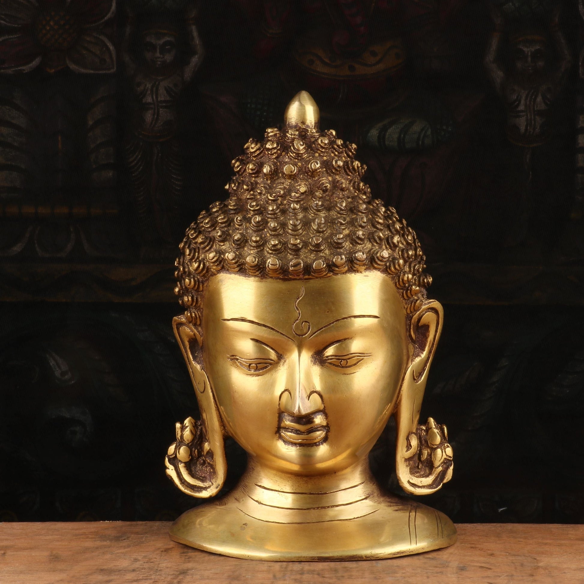 Brass Small Buddha Mask Wall Hanging Idol For Decor Showpiece 4" - Eco-friendly - Sama Homes