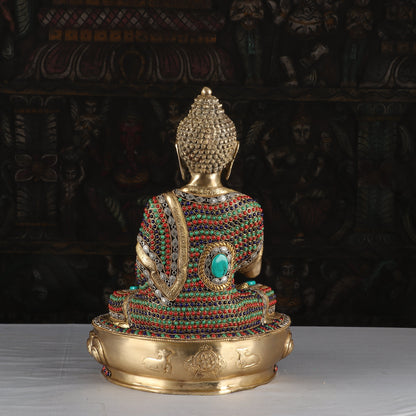 Brass Blessing Buddha Statue Exquisite Stone Work For Home Decor 1.5 Feet by vendor-unknown - Buddha (View 5)