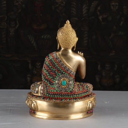 Brass Antique Buddha Idol with Stone Work 13" by vendor-unknown - Buddha (View 5)