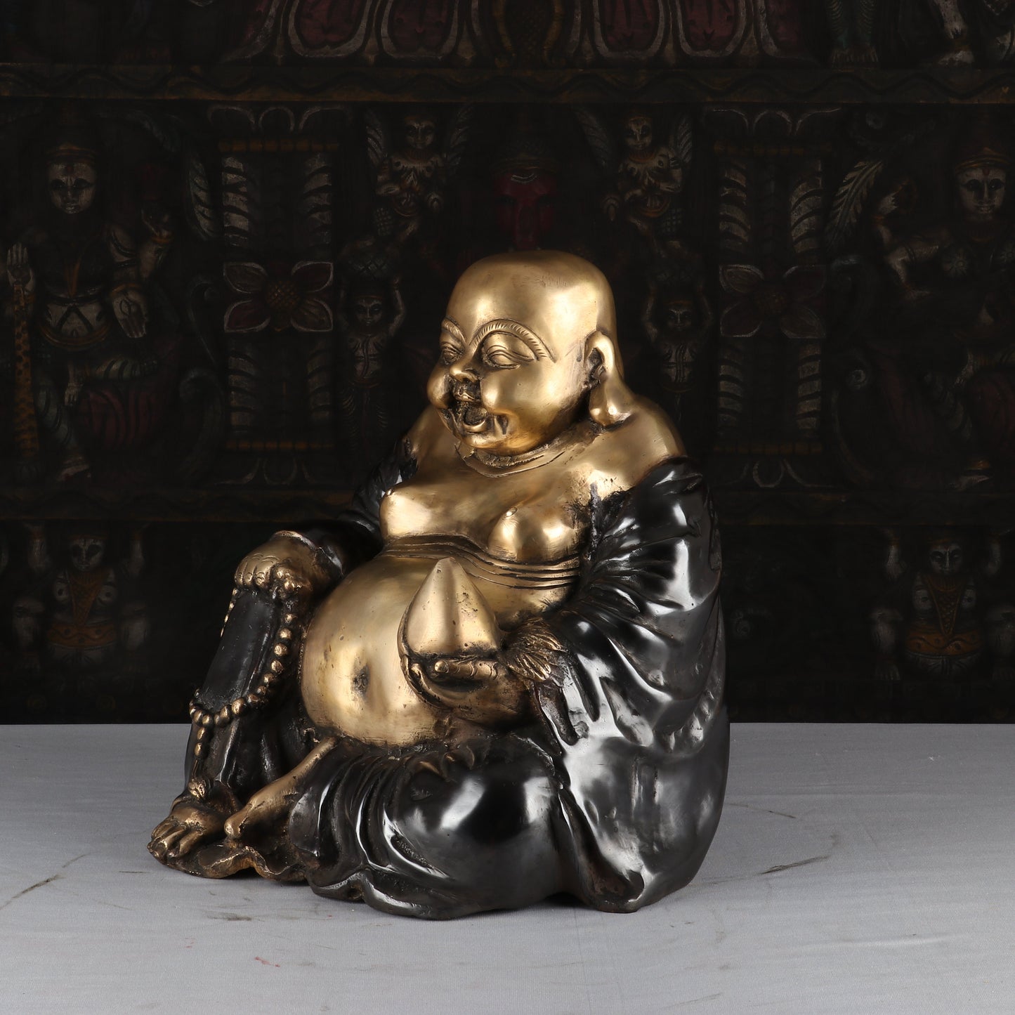 Brass Laughing Buddha Statue Black Gold Finish Good Luck For Home Decor 1 Feet
