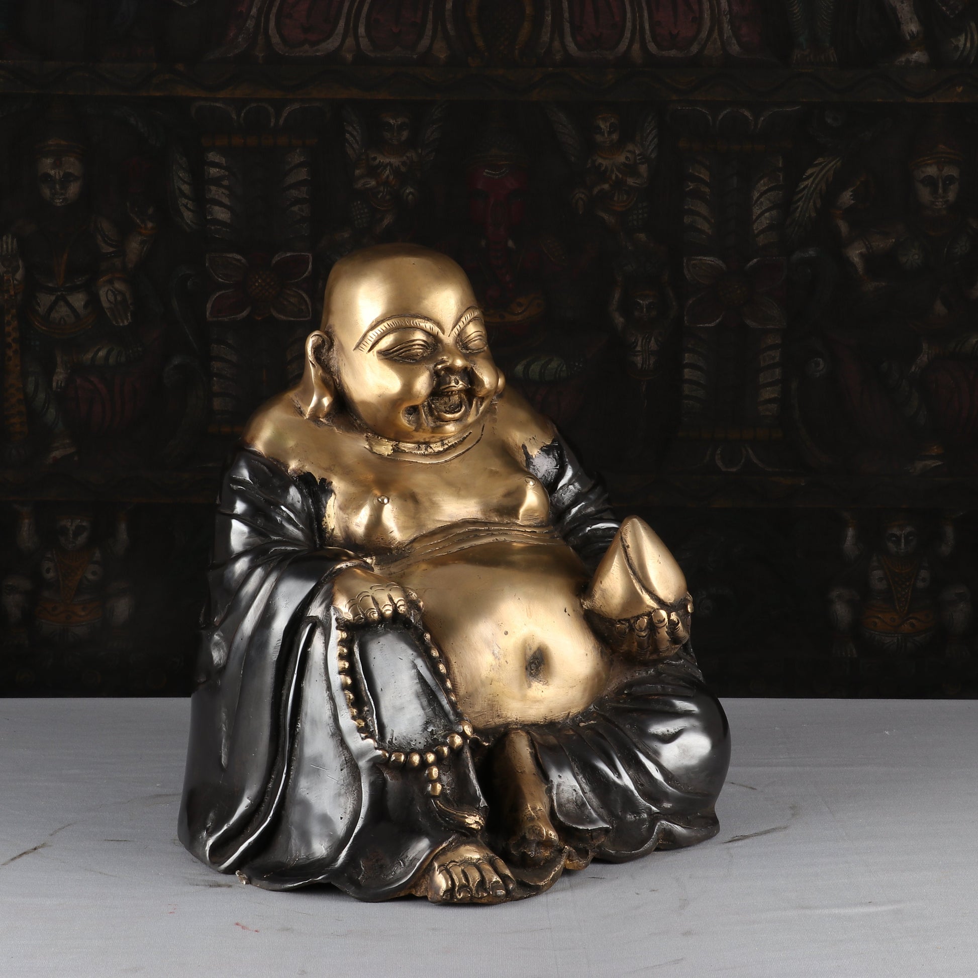 Brass Laughing Buddha Statue Black Gold Finish Good Luck For Home Decor 1 Feet - Image 4
