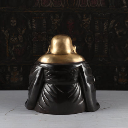 Brass Laughing Buddha Statue Black Gold Finish Good Luck For Home Decor 1 Feet by vendor-unknown - Buddha (View 5)