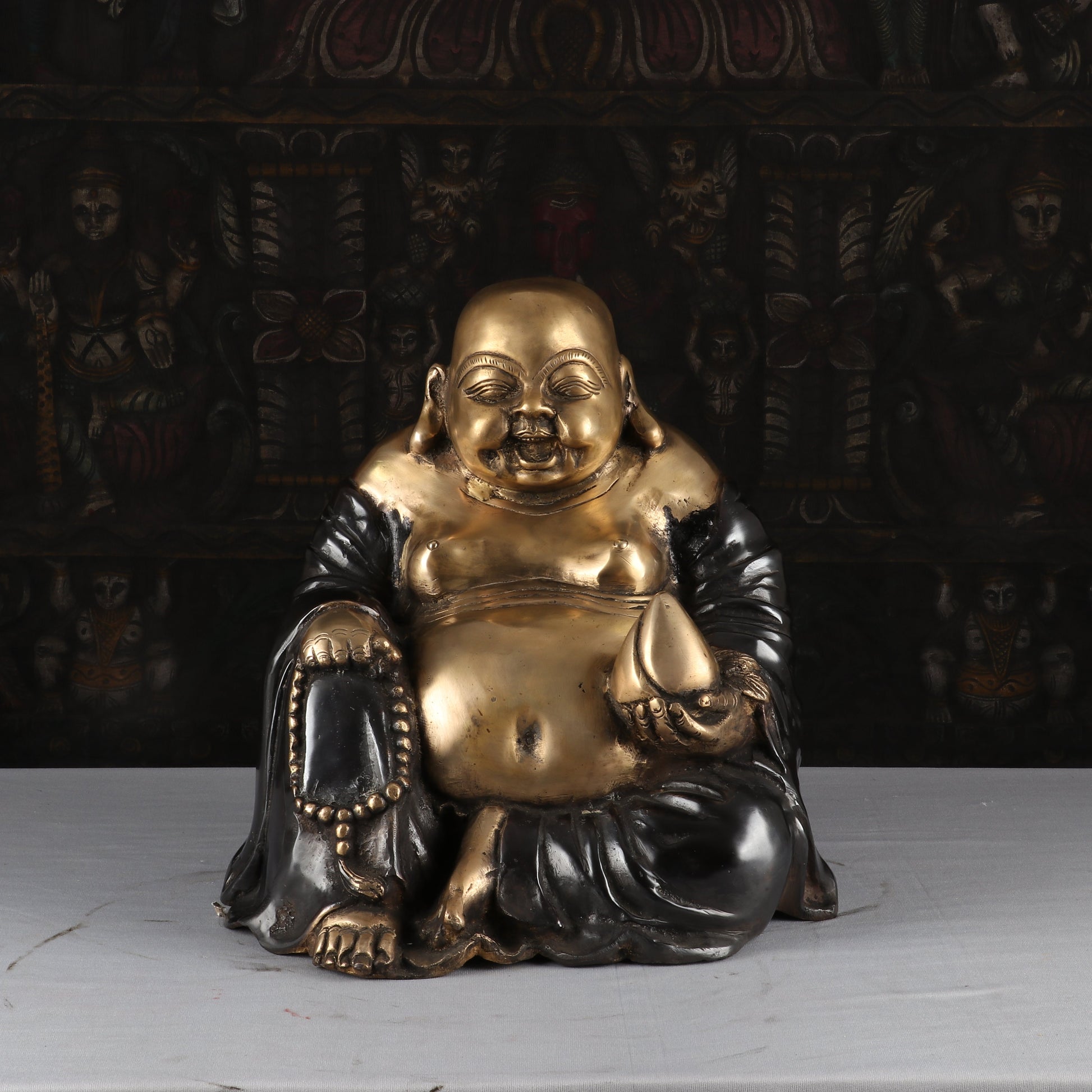 Brass Laughing Buddha Statue Black Gold Finish Good Luck For Home Decor 1 Feet - Eco-friendly - Sama Homes