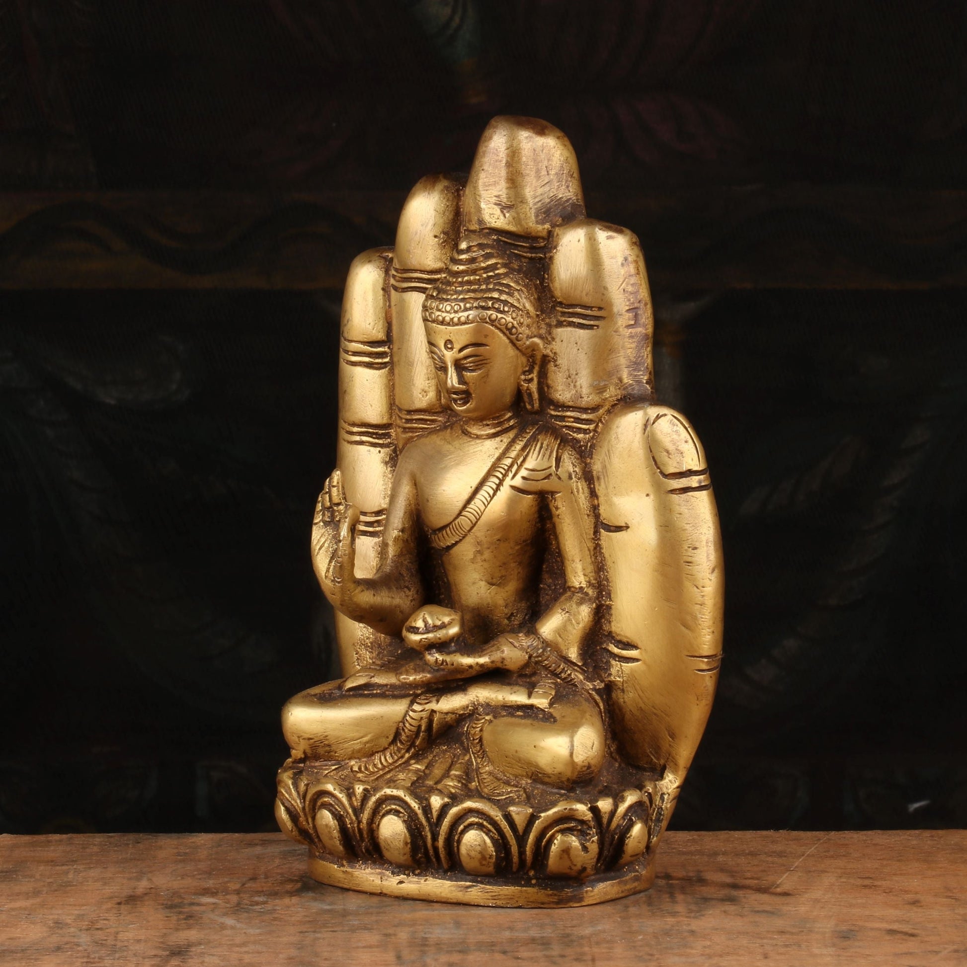 Brass Palm Buddha Idol Showpiece For Home Decor 6" - Image 3